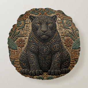 Coussins Ronds Motif de pierre tribal Aztec Black Panther