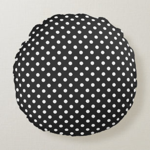 Coussins Ronds Motif de point noir et blanc de polka