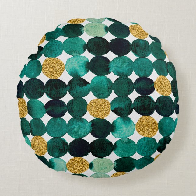 Coussins Ronds Motif de points - parties scintillant émeraude et  (Devant)
