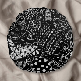 Coussins Ronds Motif de poissons noir et blanc Art moderne