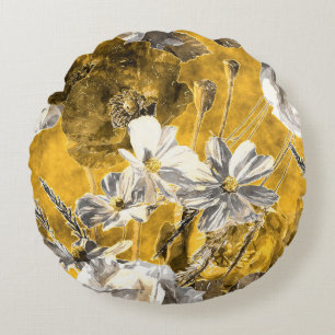 Coussins Ronds Motif de Poppies d'aquarelle florale monochrome