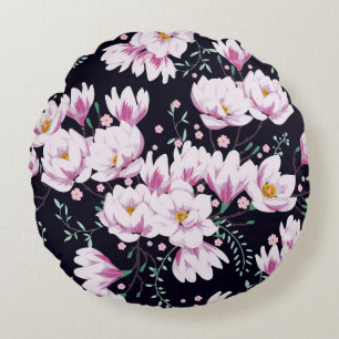 Coussins Ronds Motif de printemps sans couture avec magnolias.