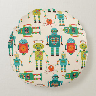 Coussins Ronds Motif de robots rétro colorés
