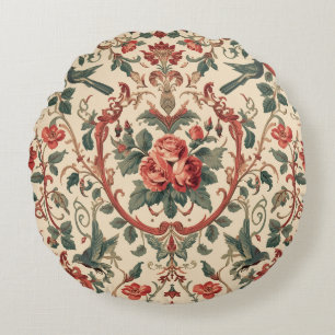 Coussins Ronds Motif de rose et d'oiseau vintage Art nouveau roma