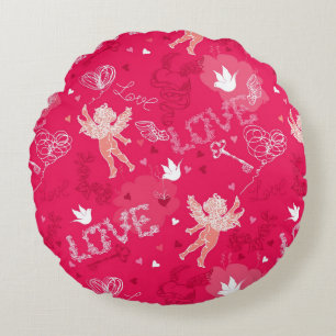 Coussins Ronds Motif de Saint-Valentin avec le cupidon