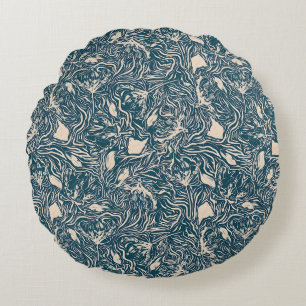 Coussins Ronds Motif de spirale botanique sarcelle élégant sans c