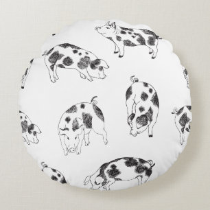 Coussins Ronds Motif de taches de vache en noir et blanc dessiné