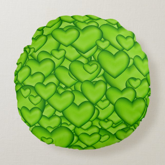 Coussins Ronds Motif de texture 3D vert Coeurs-68689 (Devant)