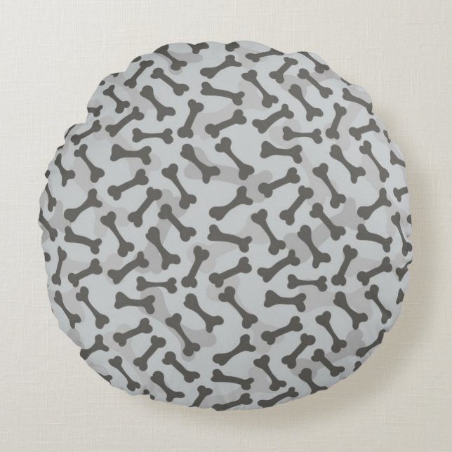 Coussins Ronds Motif de texture d'os à fond gris (Devant)