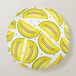 Coussins Ronds Motif de tranches de melon jaune frais