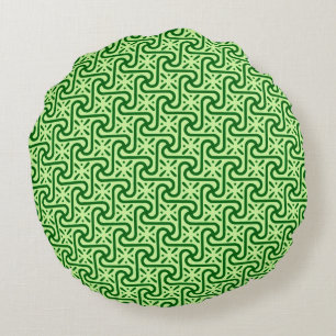 Coussins Ronds Motif de tuiles égyptiennes, émeraude et vert citr