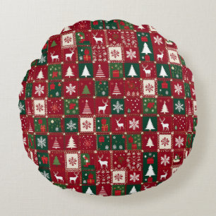 Coussins Ronds Motif de vacances festif grille rouge de Noël