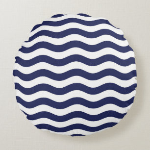 Coussins Ronds Motif de vague marine bleu et blanc