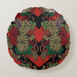 Coussins Ronds Motif de ventilateur rouge asiatique