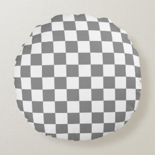 Coussins Ronds Motif de vérification À damiers blanc gris cendré