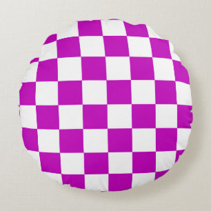 Coussins Ronds Motif de vérification À damiers blanc violet