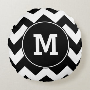 Coussins Ronds Motif de Zigzag noir monogramme