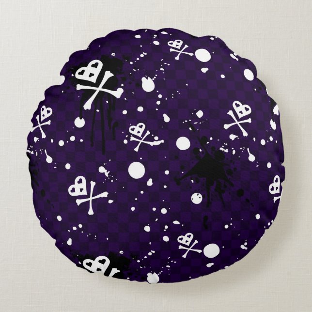 Coussins Ronds Motif d'Emo de couleur foncée avec la peinture (Devant)