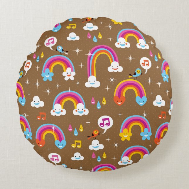 Coussins Ronds motif des arcs-en-ciel mignons (Devant)