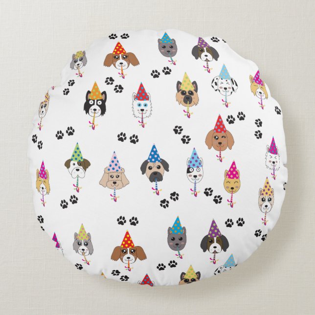 Coussins Ronds Motif des chiens de fête d'anniversaire (Devant)