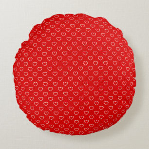 Coussins Ronds Motif des Coeurs Blancs sur le joli rouge