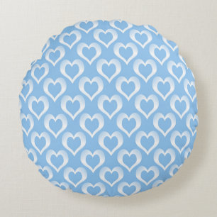 Coussins Ronds Motif des Coeurs Bleus Blancs
