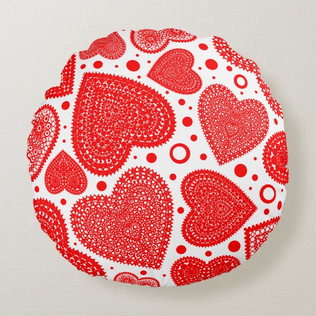Coussins Ronds Motif des coeurs et des points rouges (Devant)