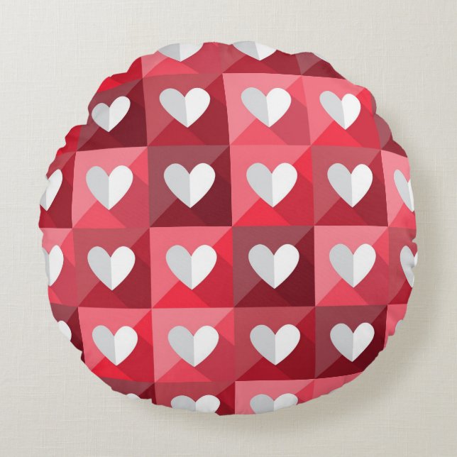 Coussins Ronds Motif Des Coeurs Rouge Et Blanc (Devant)