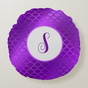 Coussins Ronds Motif des échelles de sirène violet initiales pers