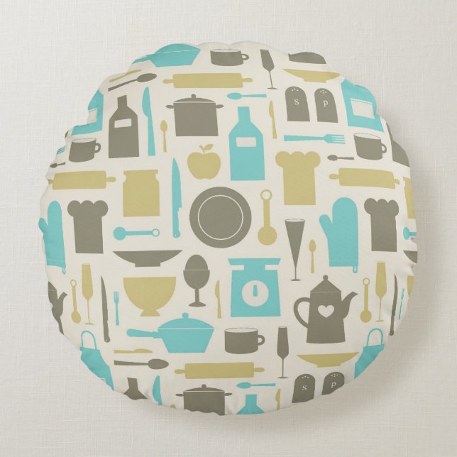 Coussins Ronds Motif des outils de cuisine (Devant)