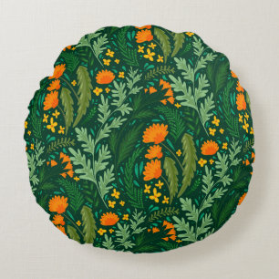 Coussins Ronds motif d'été avec des herbes vives et colorées et