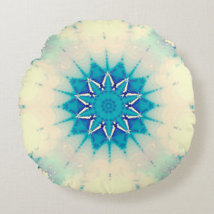 Coussins Ronds Motif d'hiver Frosty Blue Snowflake