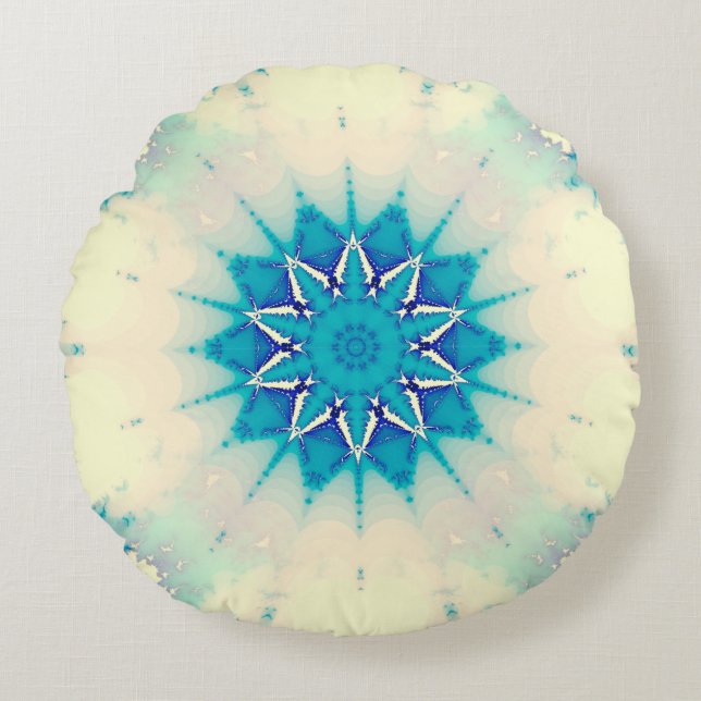 Coussins Ronds Motif d'hiver Frosty Blue Snowflake (Devant)