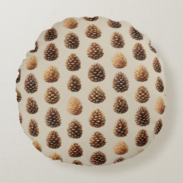 Coussins Ronds Motif d'hiver Rustique Brown Pine Cône (Devant)