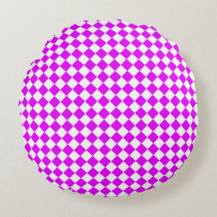 Coussins Ronds Motif diamant du Vérificateur blanc rose