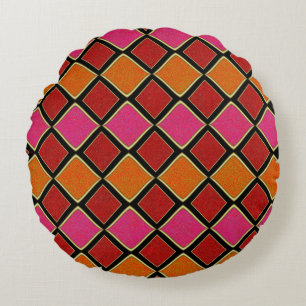 Coussins Ronds Motif diamant Harlequin vibrant en rouge, orange, 