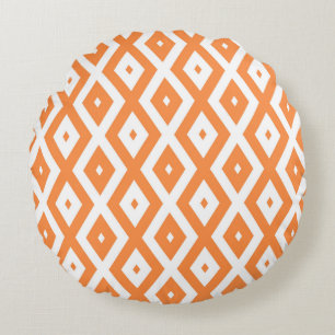 Coussins Ronds Motif diamant orange et blanc