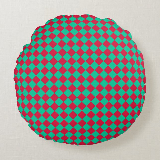 Coussins Ronds Motif diamant Red Green Checker (Devant)