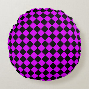 Coussins Ronds Motif Diamond de damier noir violet