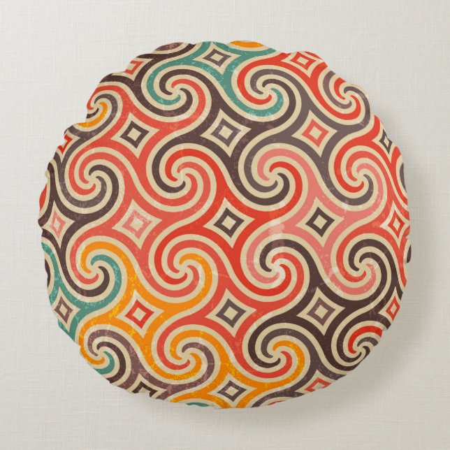 Coussins Ronds Motif d'illustration des tourbillons rétro (Devant)