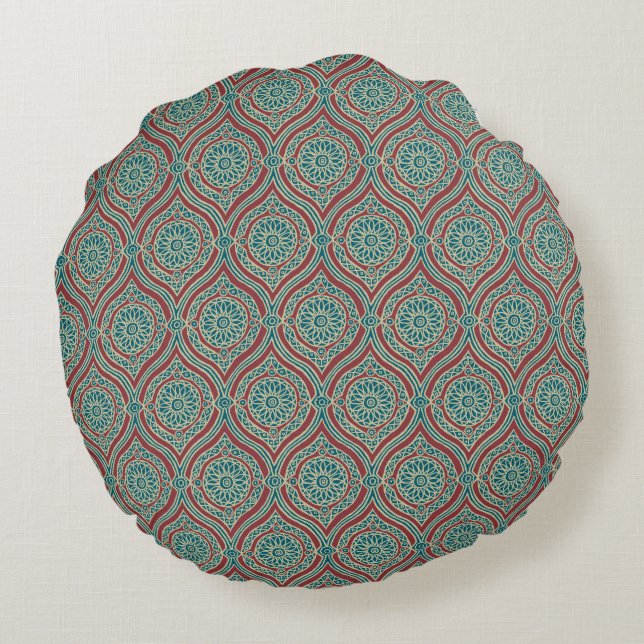 Coussins Ronds Motif d'oignon ethnique chic en Maroon, Turquoise  (Dos)
