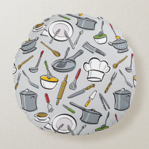 Coussins Ronds Motif d'outils de cuisine
