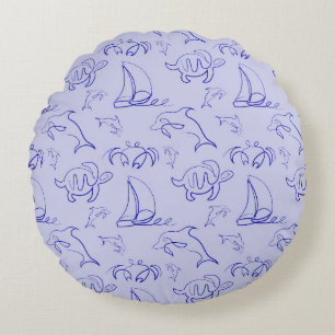 Coussins Ronds Motif d'une ligne d'animal marin et voilier