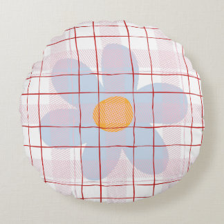 Coussins Ronds Motif écossais moderne avec fleurs bleu rose