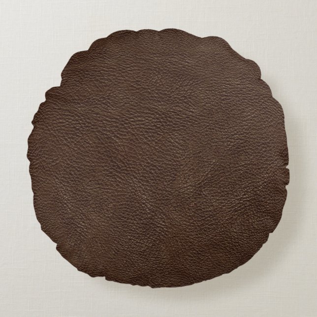 Coussins Ronds Motif en cuir Brown de texture d'impression (Devant)