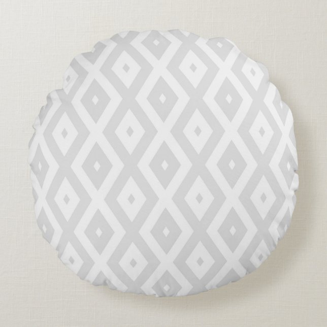 Coussins Ronds Motif en diamant gris clair et blanc (Devant)