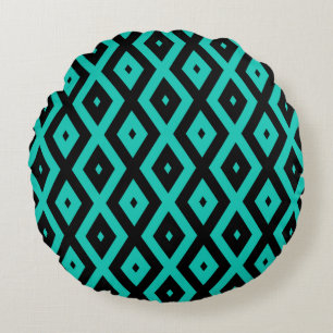 Coussins Ronds Motif en diamant noir et turquoise