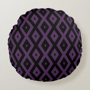 Coussins Ronds Motif en diamant noir et violet foncé