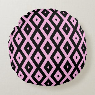 Coussins Ronds Motif en diamant rose pâle et noir