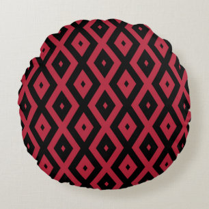 Coussins Ronds Motif en diamant rouge et noir